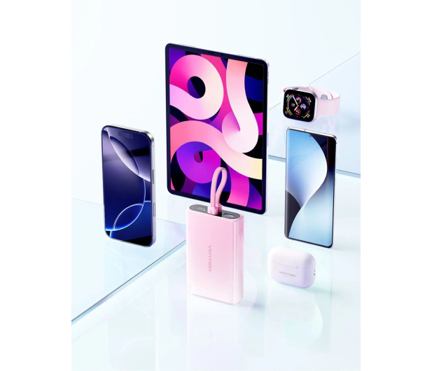 Vention Powerbank 10000 mAh USB-C Lightning USB-A 22,5W różowy - 1543389 - zdjęcie 4